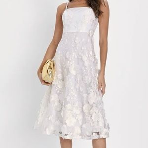 Lulus 3D Floral Embroidered Midi Dress White Wedding Engagement Bridal